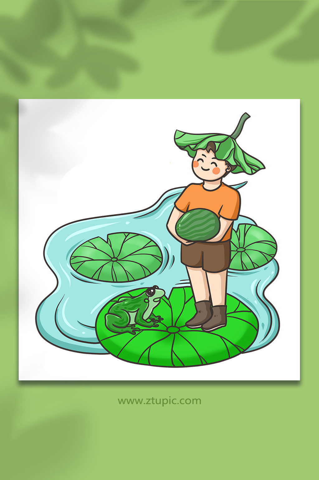 立夏节气夏季抱瓜少年人物元素插画素材
