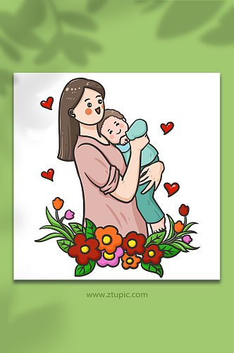 母亲节母子人物元素插画