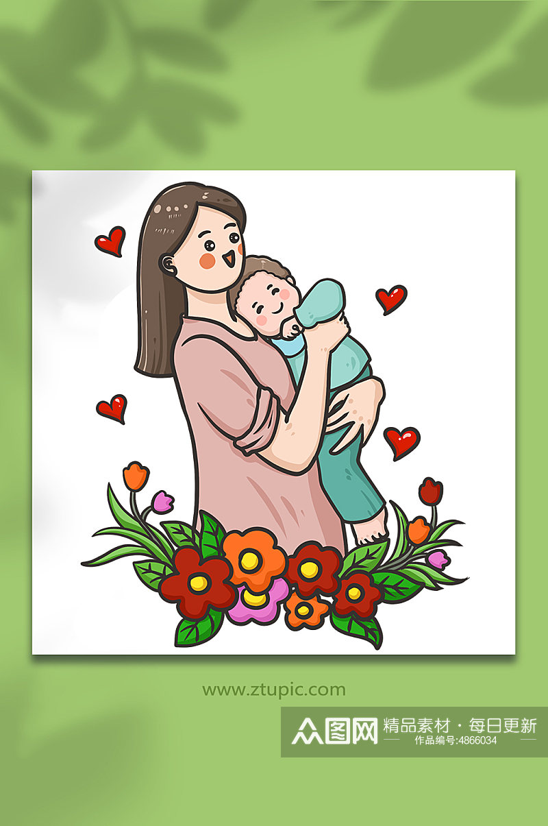 母亲节母子人物元素插画素材