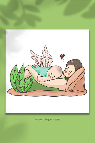 母乳喂养可爱宝宝元素插画