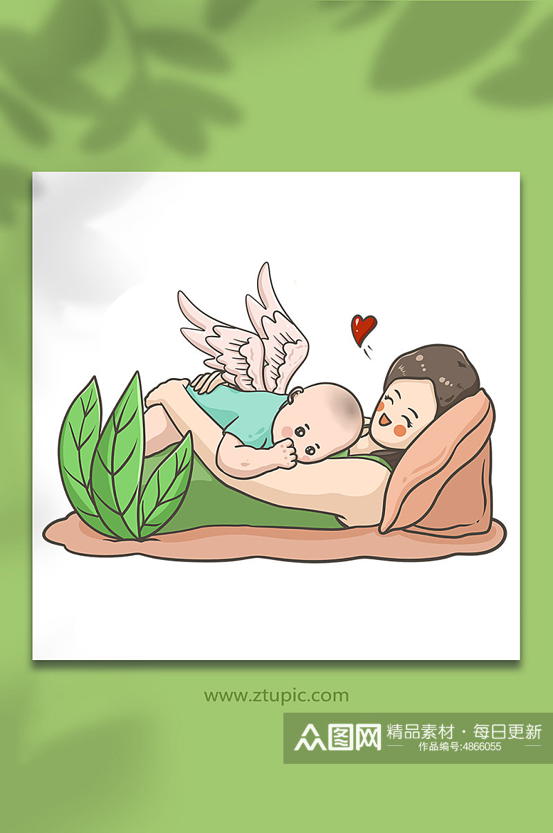母乳喂养可爱宝宝元素插画素材