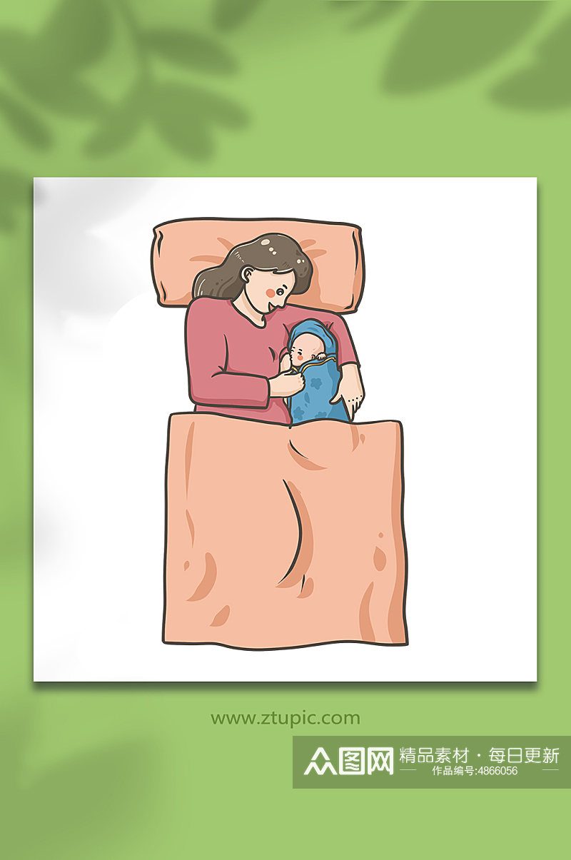 母乳喂养躺着喂奶元素插画素材