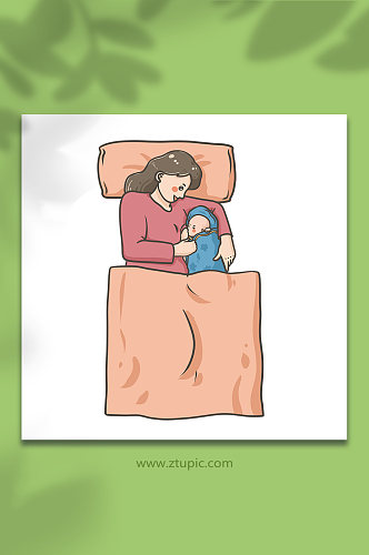 母乳喂养躺着喂奶元素插画
