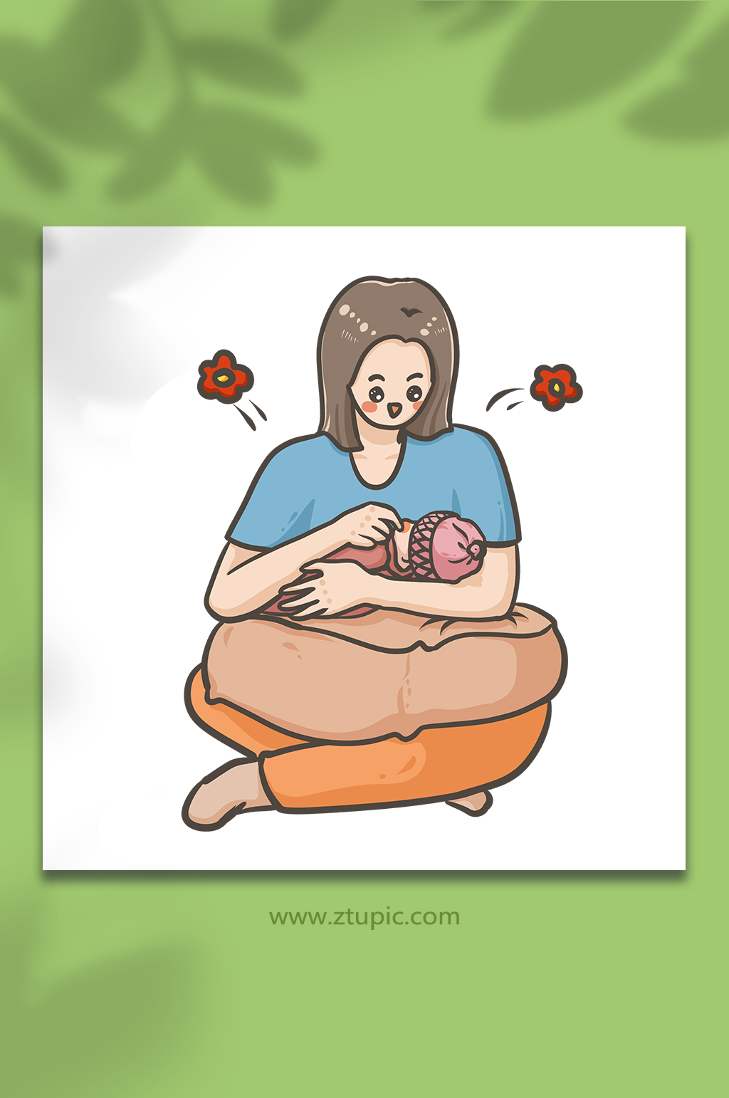 母乳喂养喂奶可爱元素插画素材
