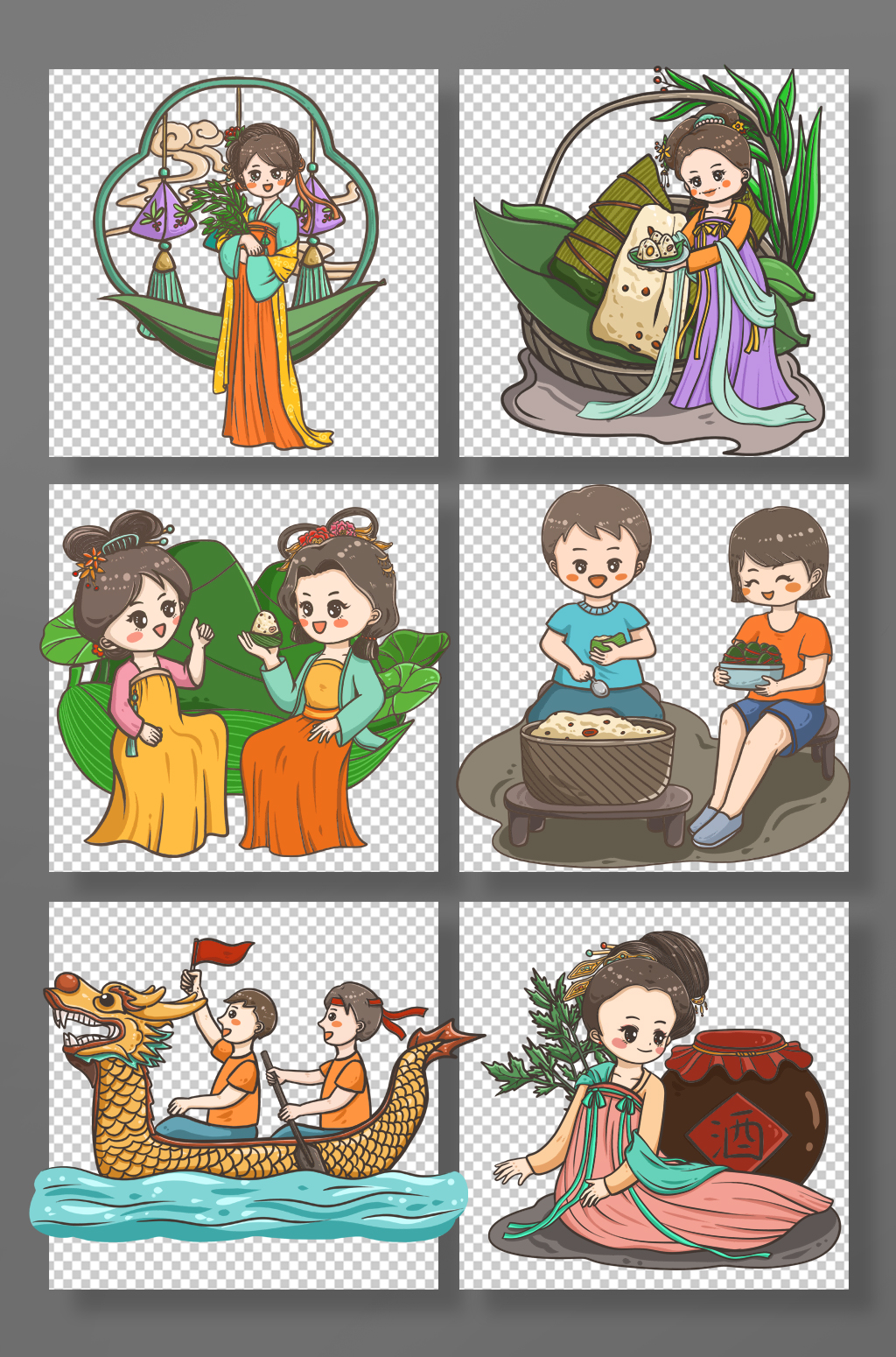 端午节可爱人物元素插画素材