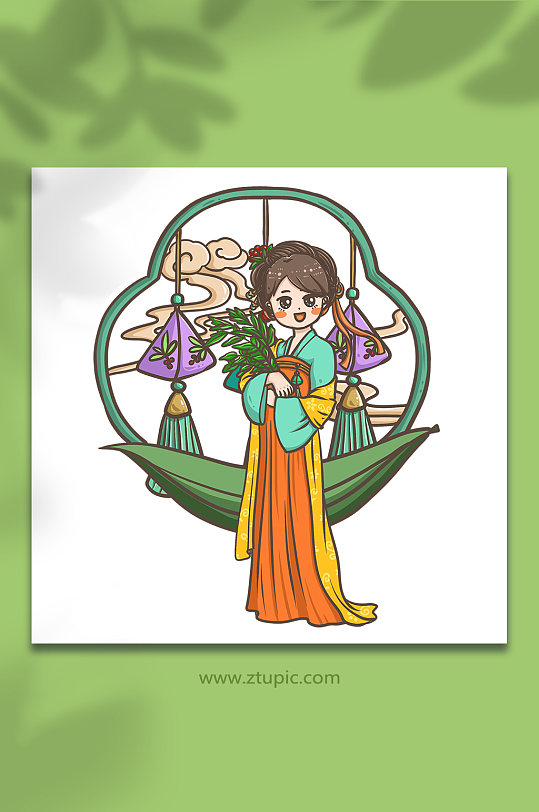 端午節(jié)人物香囊元素插畫