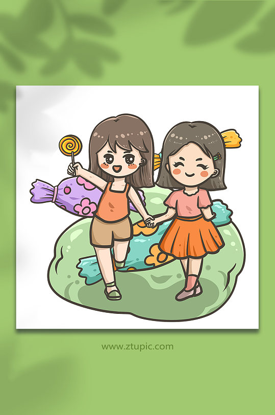 儿童节可爱活泼吃糖果元素插画