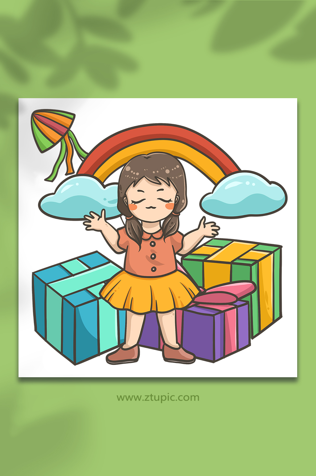 儿童节可爱活泼收礼物元素插画素材