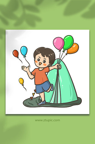 儿童节人物帐篷元素插画