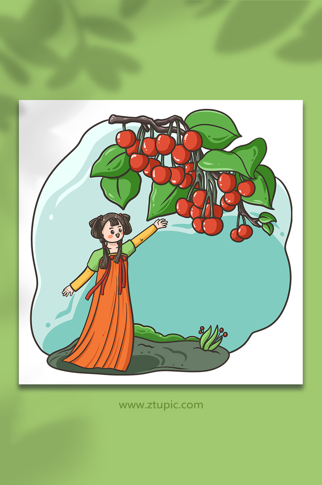小满节气夏季樱桃姑娘元素插画素材