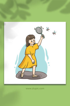 预防蚊虫叮咬电蚊拍元素插画
