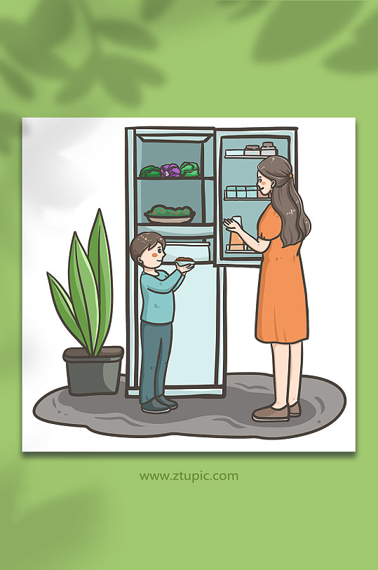 预防食物中毒冰箱存放食物科普医疗插画