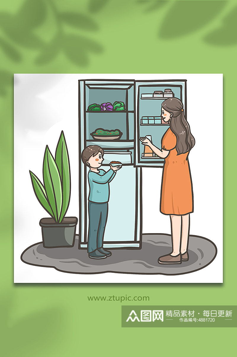 预防食物中毒冰箱存放食物科普医疗插画素材