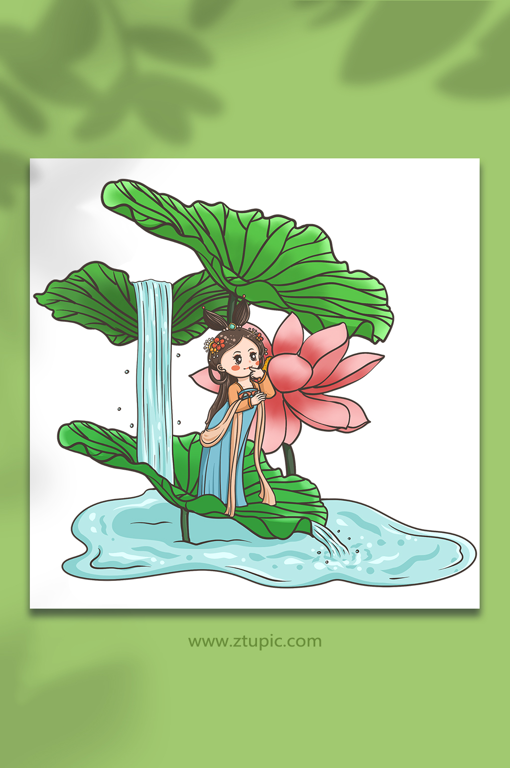 夏季小暑节气荷花姑娘元素插画素材