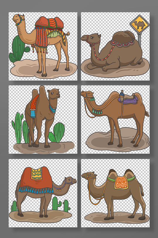 行走沙漠骆驼动物元素插画