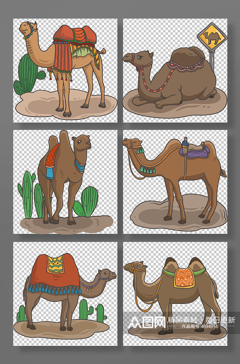 行走沙漠骆驼动物元素插画素材