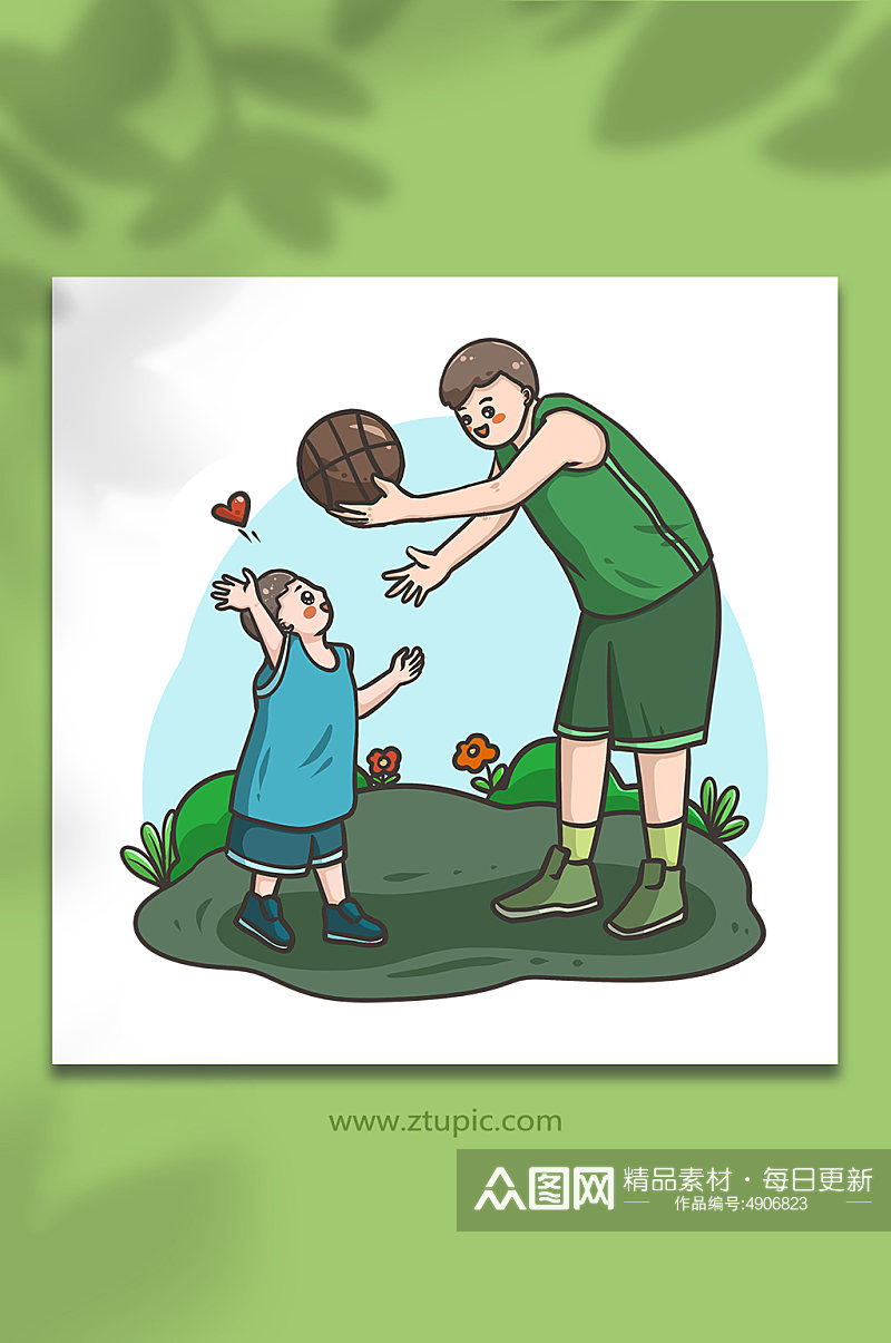 打篮球亲子运动人物元素插画素材