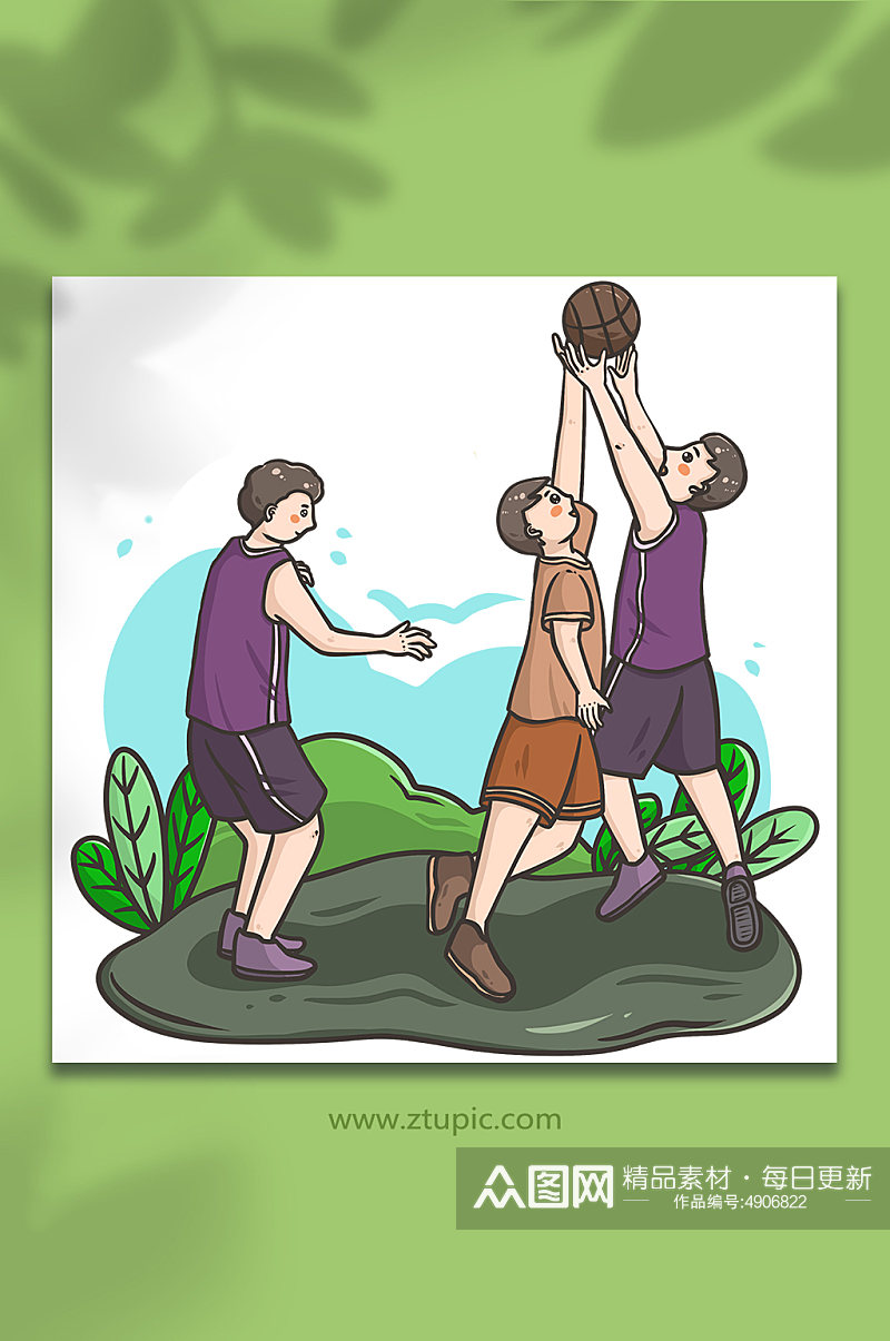 打篮球运动多个人物元素插画素材