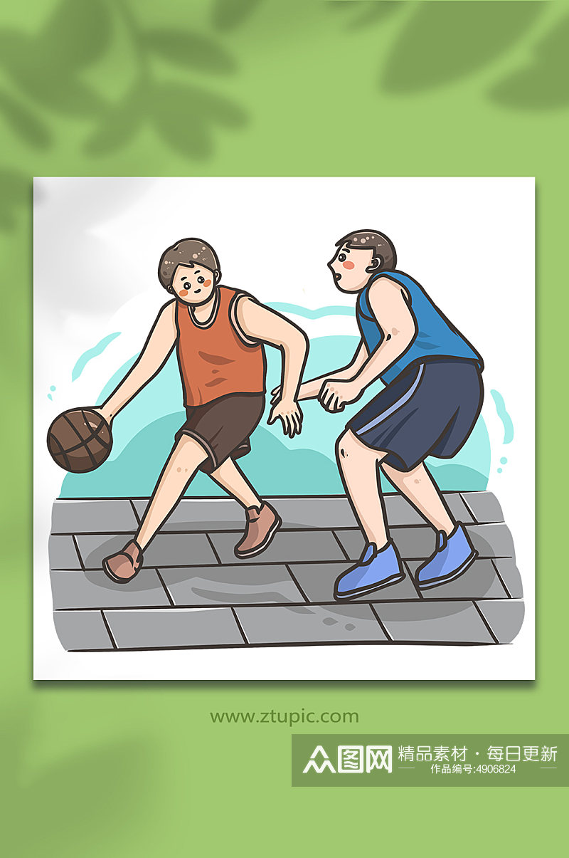 打篮球运动双人人物元素插画素材