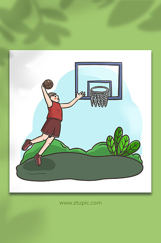 打篮球运动投篮人物元素插画