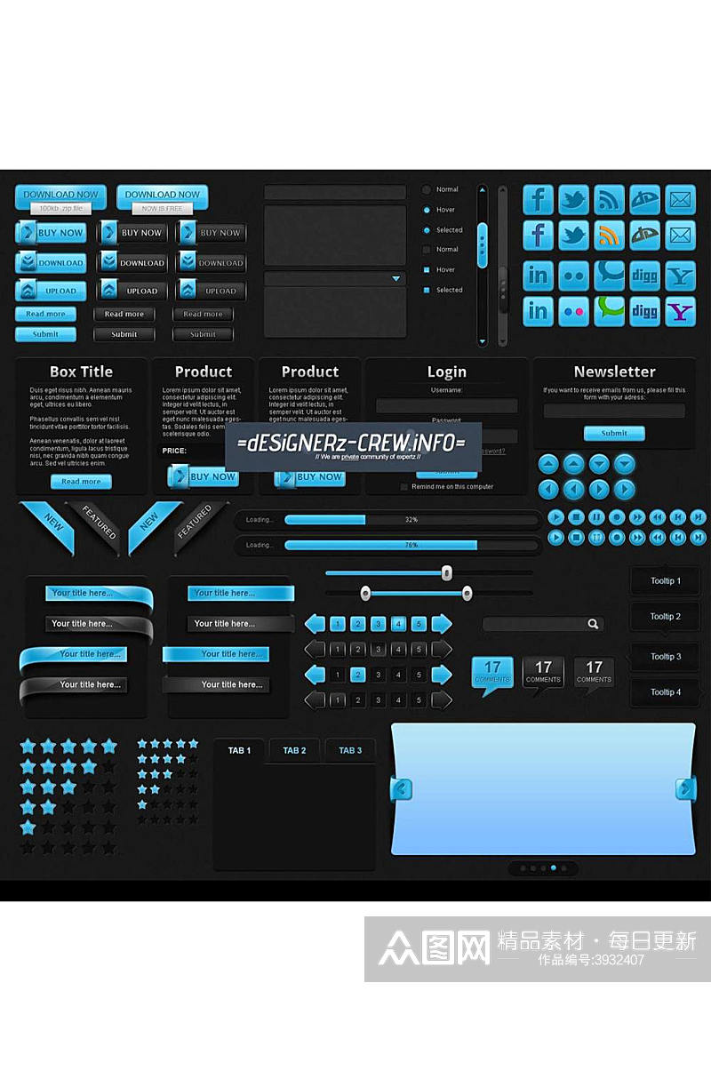 蓝色UI界面模板设计素材