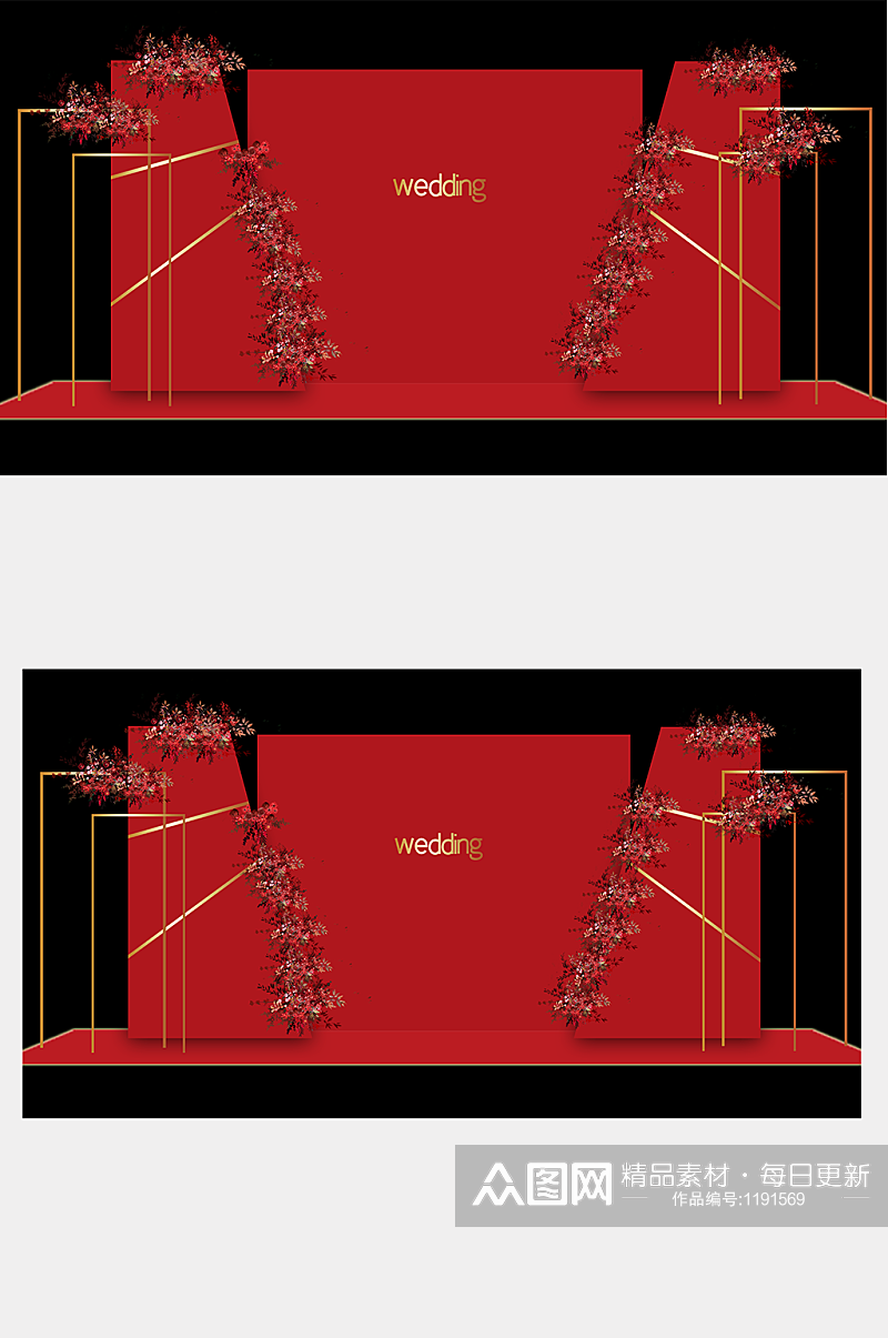 中式红色婚礼效果图素材