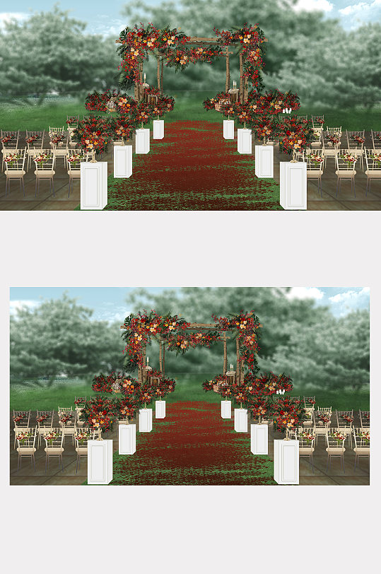 农村草坪户外森系婚礼效果图-众图网