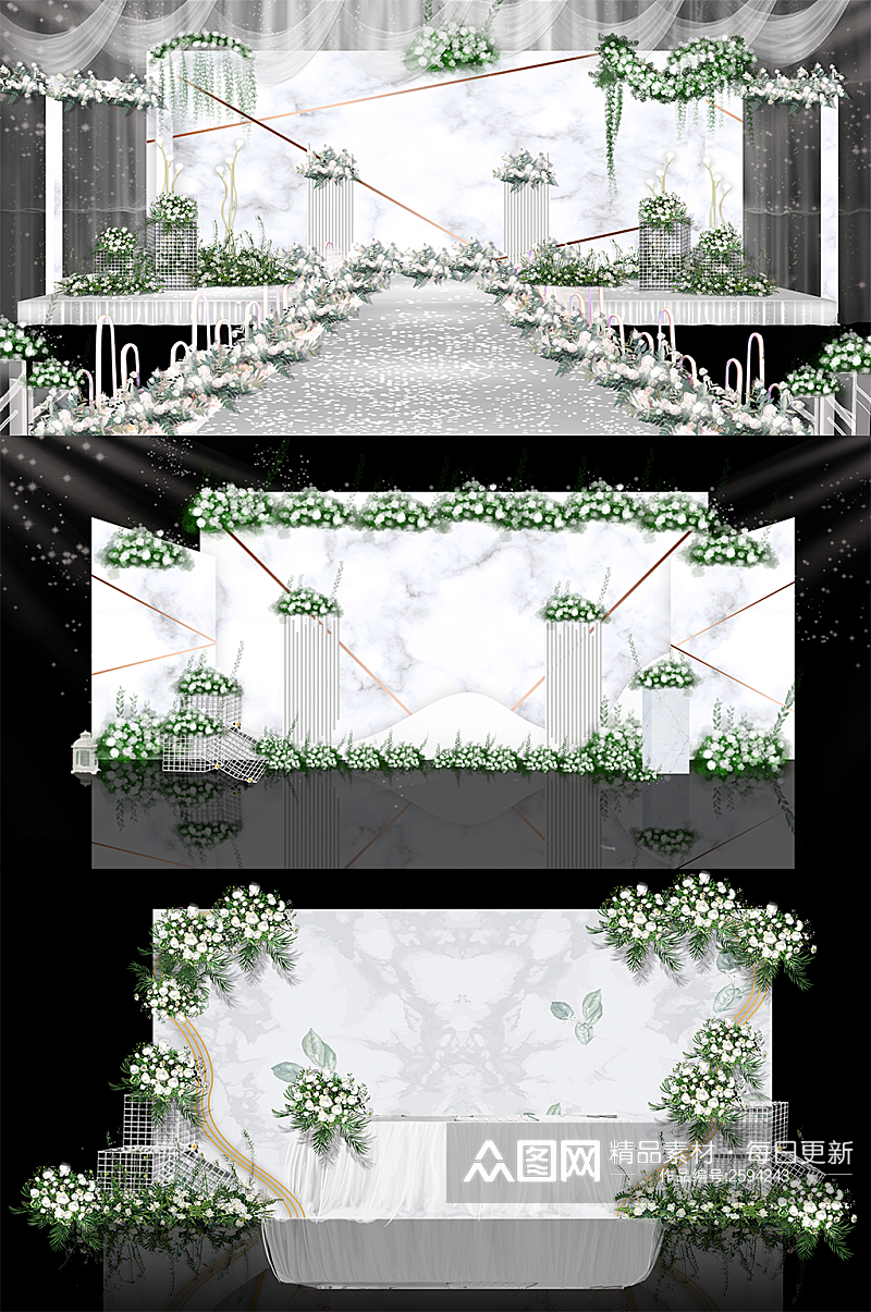 大理石白绿婚礼设计效果图素材