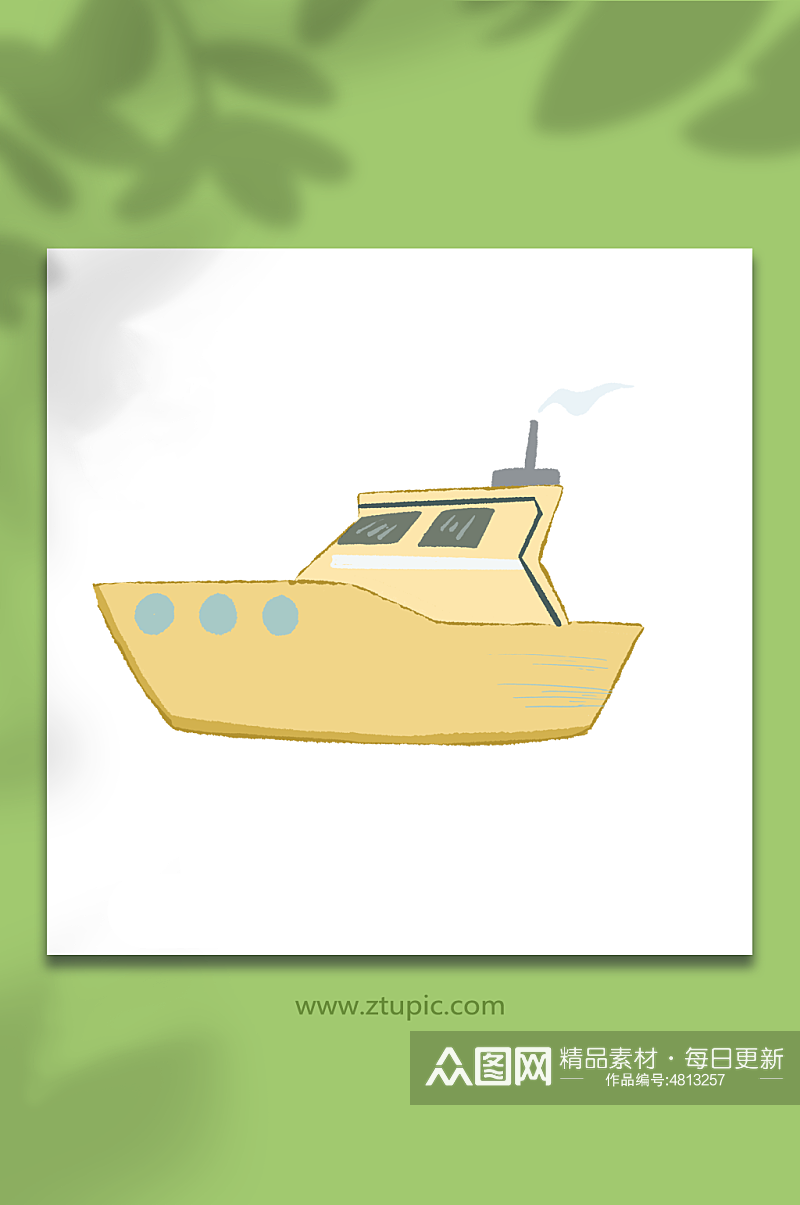 黄色轮船帆船交通元素插画素材