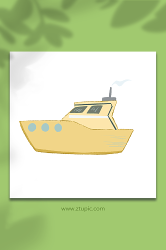 黄色轮船帆船交通元素插画