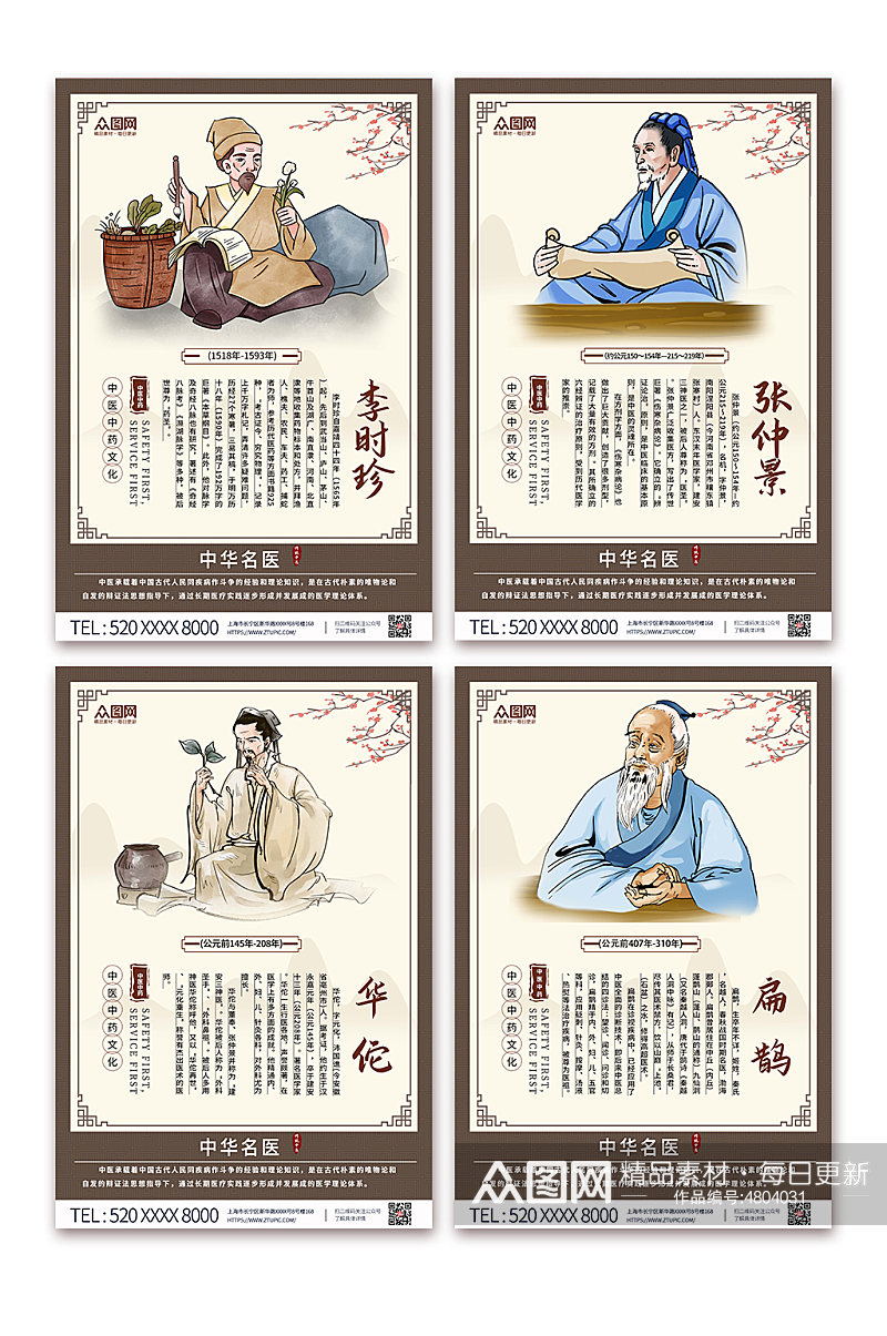 中国风古代中华名医介绍系列海报素材