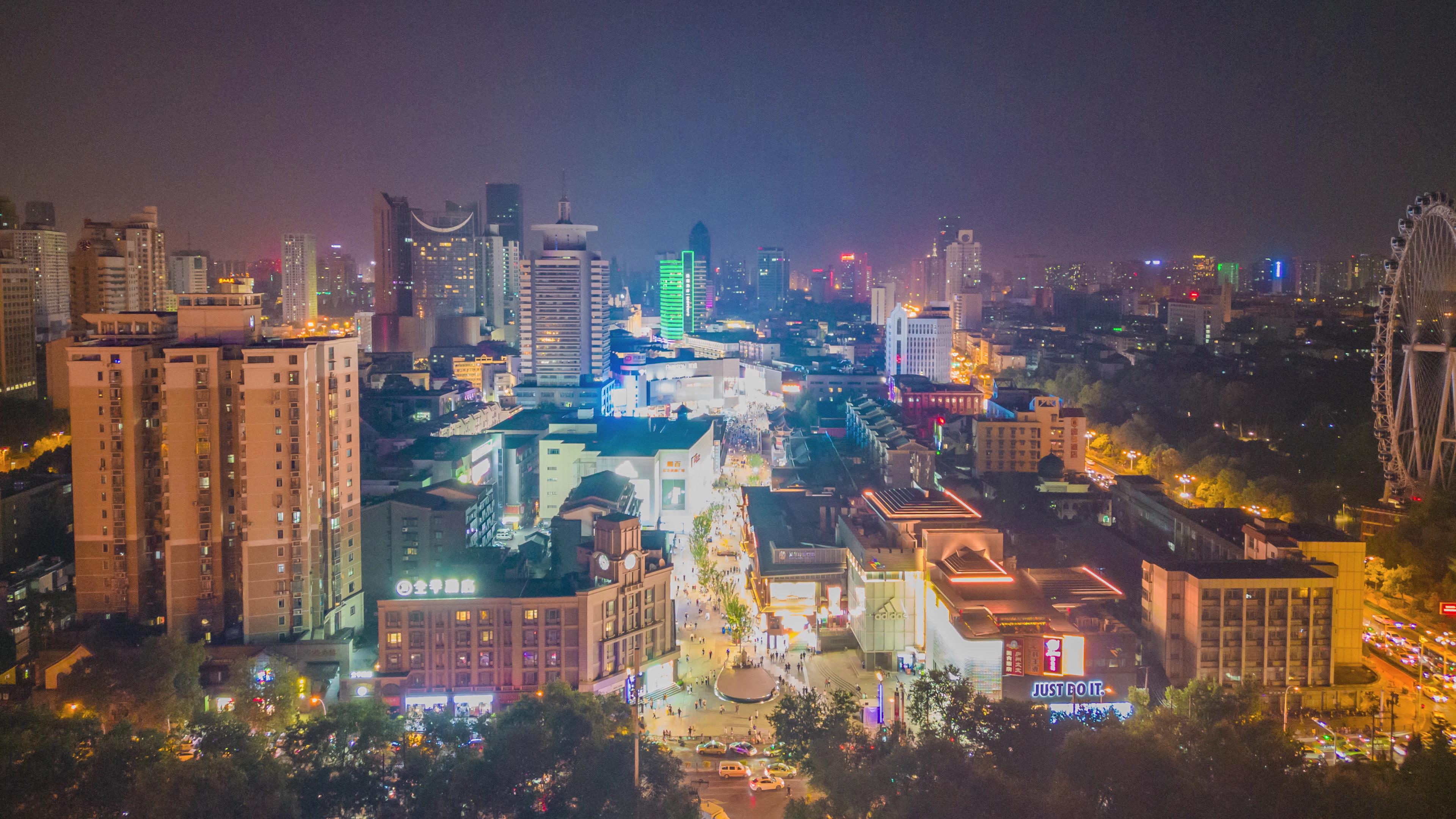 航拍安徽合肥淮河路步行街夜景素材