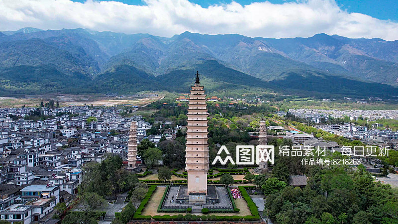 航拍云南大理崇圣寺三塔文化旅游区素材