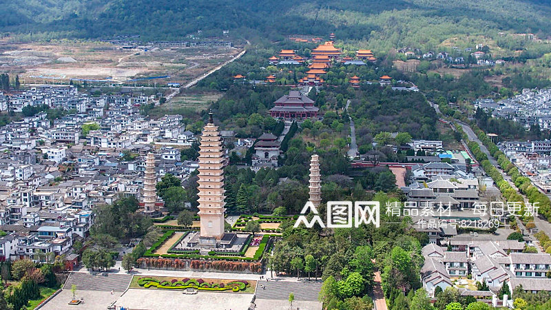 航拍云南大理崇圣寺三塔文化旅游区素材