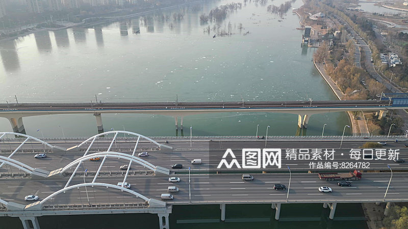 航拍陕西西安广运大桥交通素材