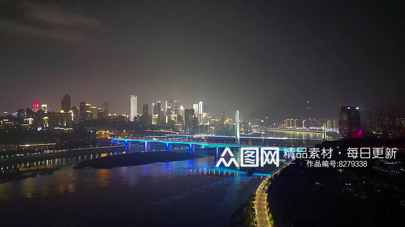航拍重庆长江大桥夜景素材