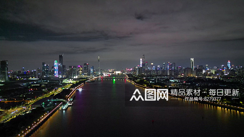 航拍广州珠江新城夜景大景素材