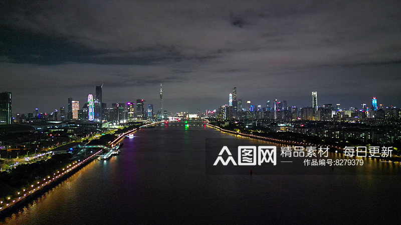 航拍广州珠江新城夜景大景素材