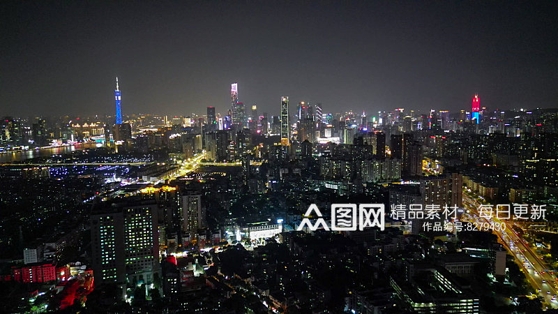 航拍广东广州城市夜景素材