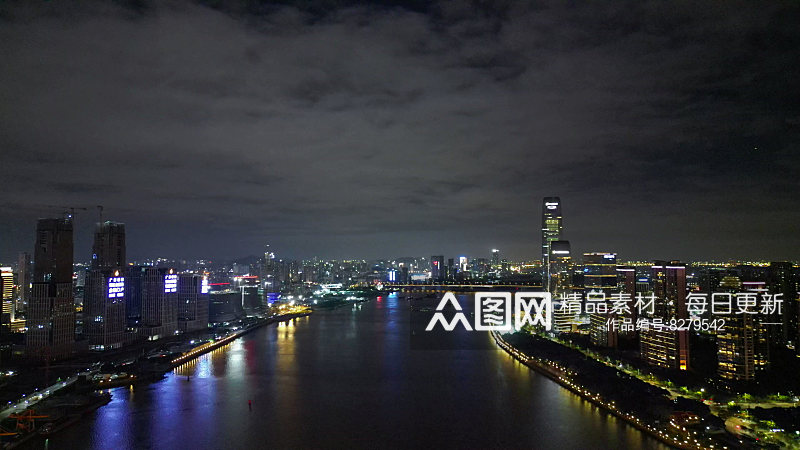 航拍广东广州城市夜景cbd夜景素材