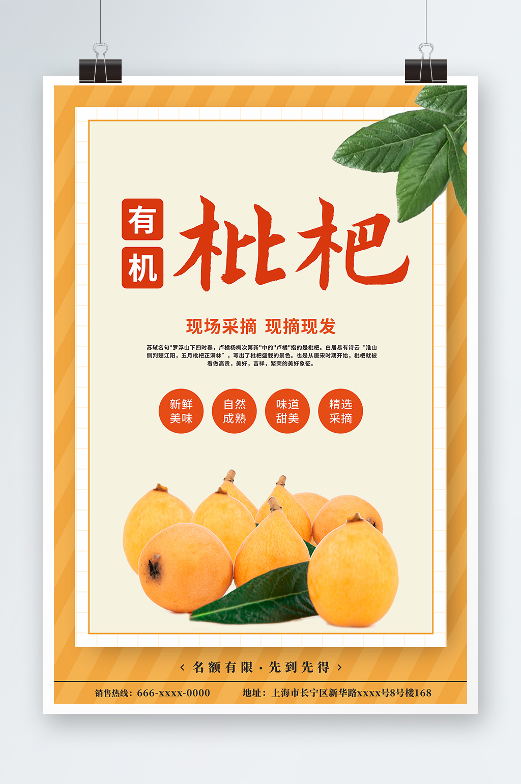 新鲜枇杷夏季水果果园促销海报素材