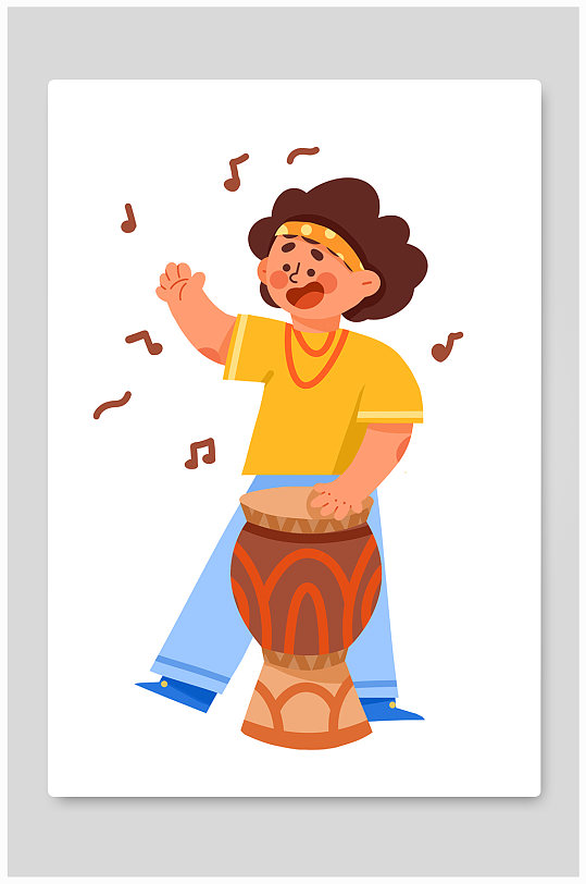 扁平化风格音乐击鼓非洲鼓音乐声乐人物插画-众图网