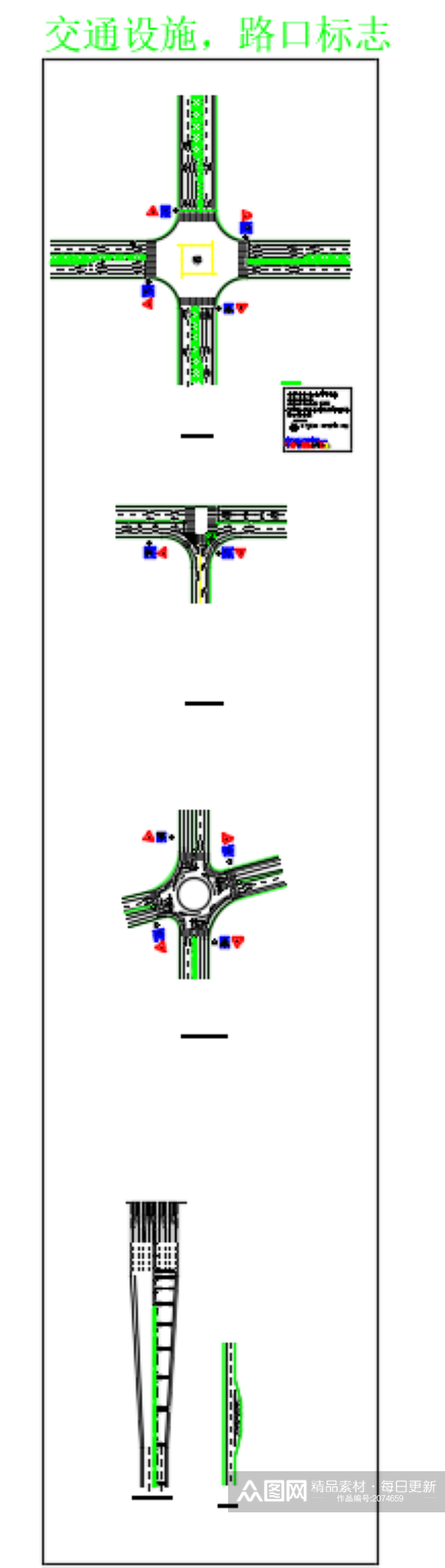 停车场图例和路口标志cad素材