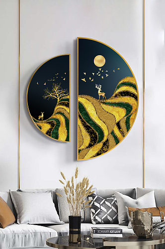 麋鹿望月轻奢现代客厅装饰画
