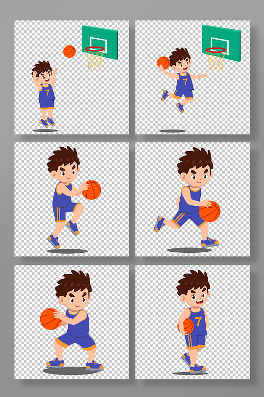 Q版卡通打篮球运动人物元素插画