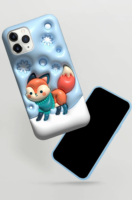 小狐狸下雪原创膨胀风卡通动物插画手机壳