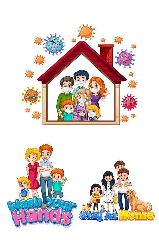 >卡通矢量一家人合影元素设计