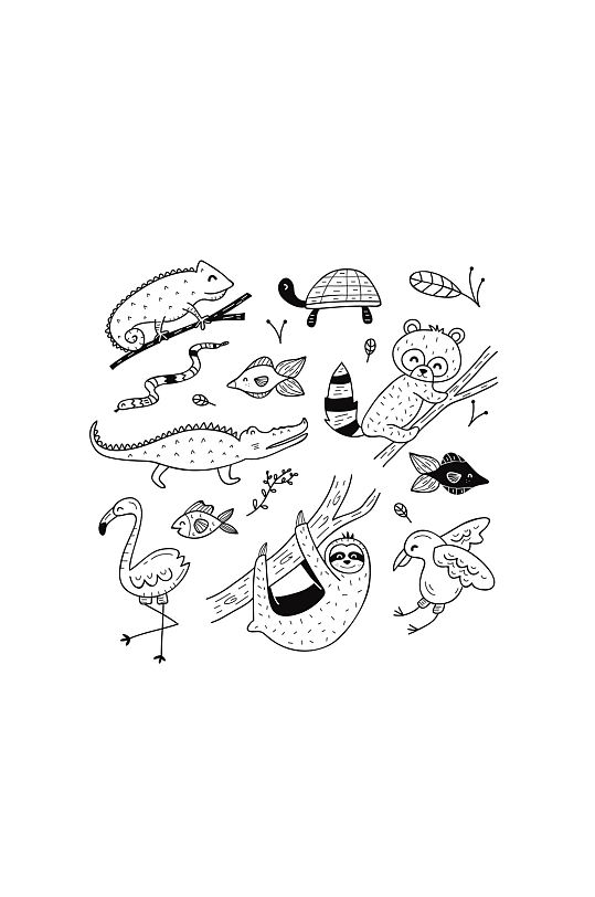 矢量黑白动物线条元素