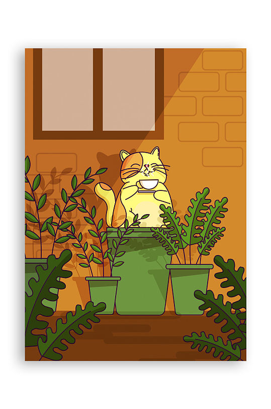 猫依靠在墙上矢量元素