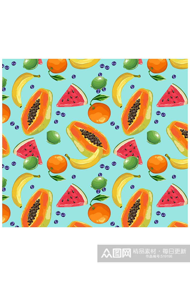 彩色热带水果无缝背景设计矢量图素材